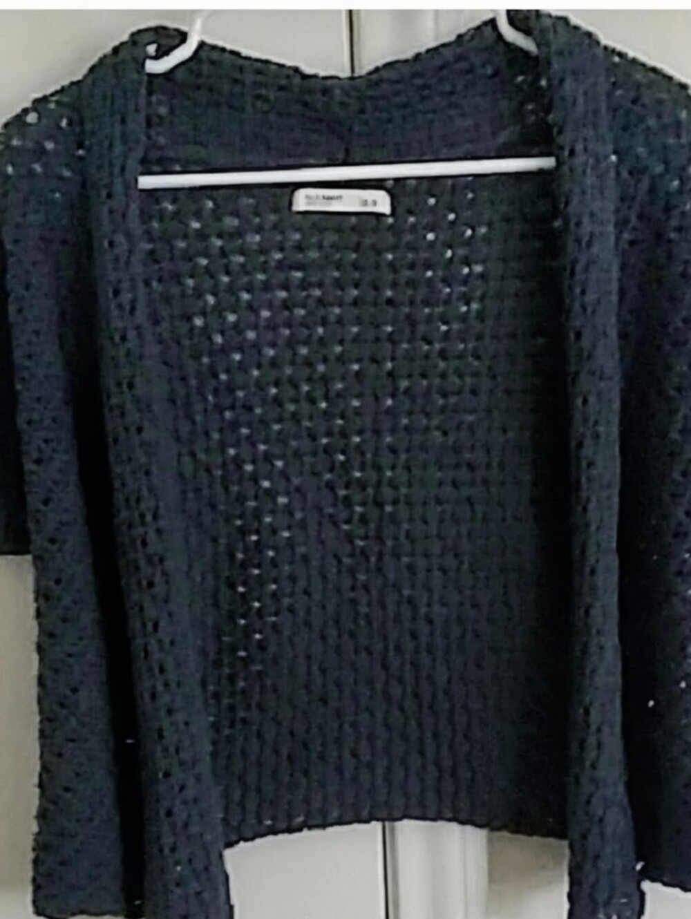 Short Sleeve Flowy Cardigan Sweater. Open-Knit Design.
